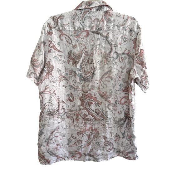 Tasso Elba 100% Linen Shirt Button Up Short Sleeve Pastel Paisley L - Picture 3 of 7